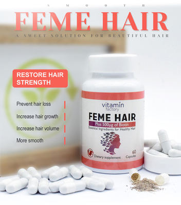 OEM ODM Feme Hair Vitamin HACCP 60 كبسولة لكل زجاجة لنمو الشعر